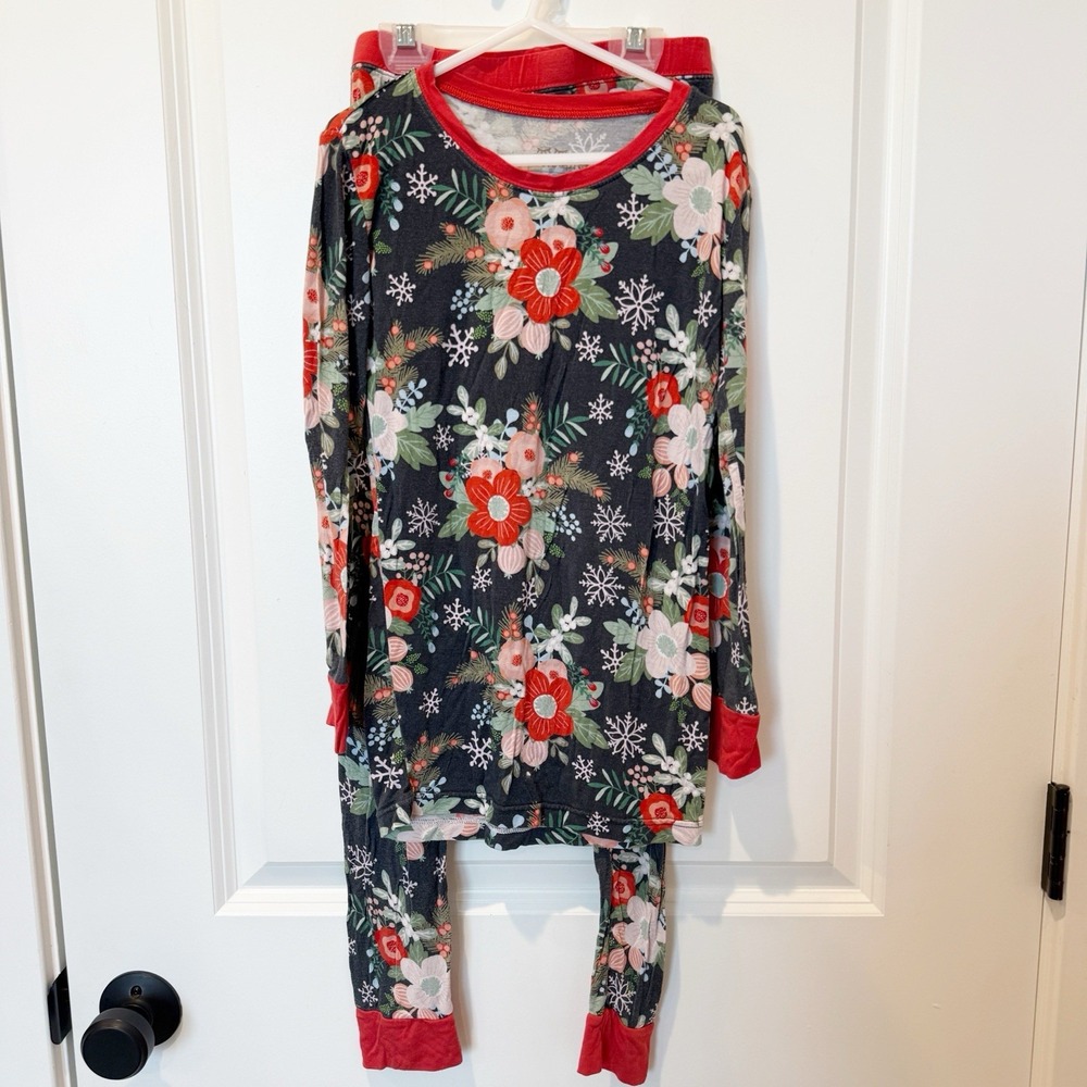 Little Sleepies Girls Poinsettia Long Sleeve Pajamas Size 9-10 Bamboo Stretch